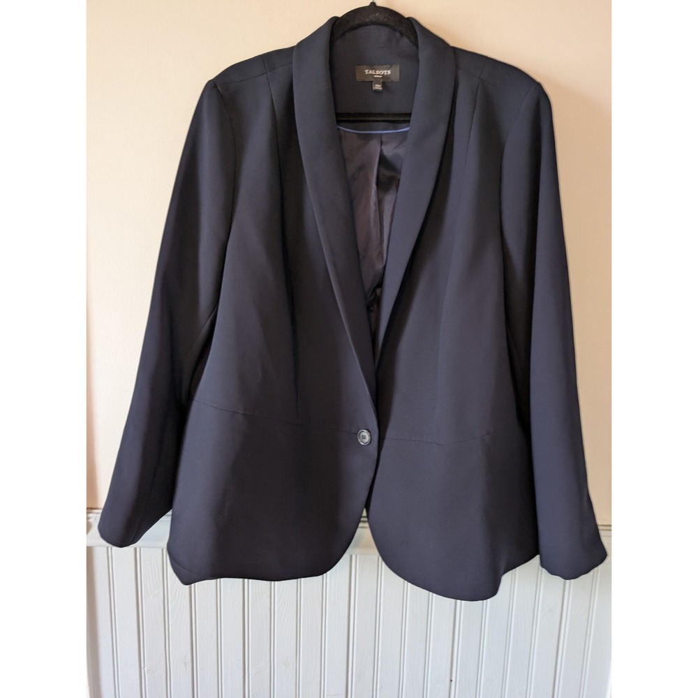 Talbots Plus Single Button Blazer 20W Navy Career Quiet Luxury Model Off Duty